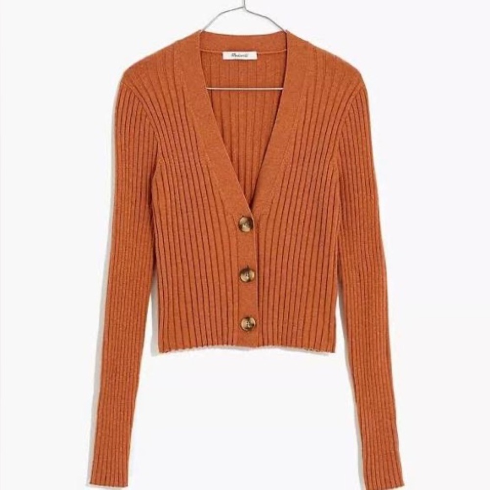 Madewell Brenville Crop Cardigan Sweater, size medium, terracotta color, EUC